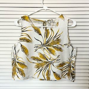 Modern Vintage Ivory and Mustard Leaf Print Tank Top